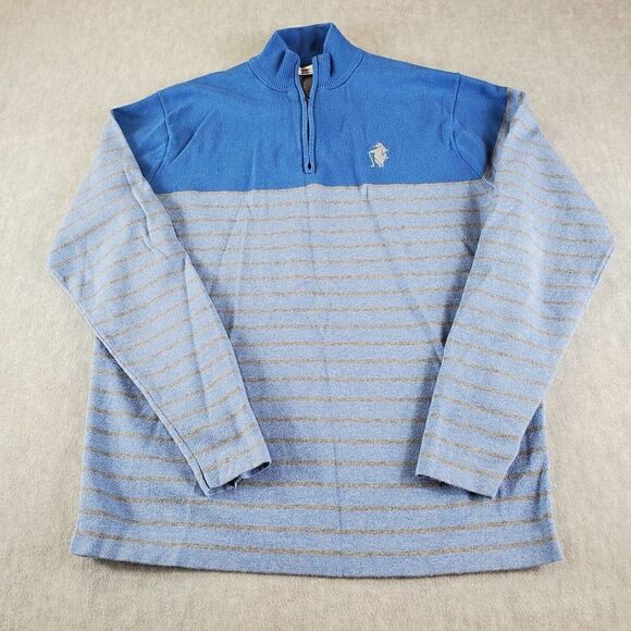 Peter Millar Sweater Mens Medium Blue Stripe Crown Comfort 1/4 Zip Golf Pullover - Picture 1 of 7